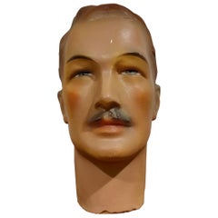 Plaster Male Mannequin Head with Blue Eyes For Sale at 1stDibs