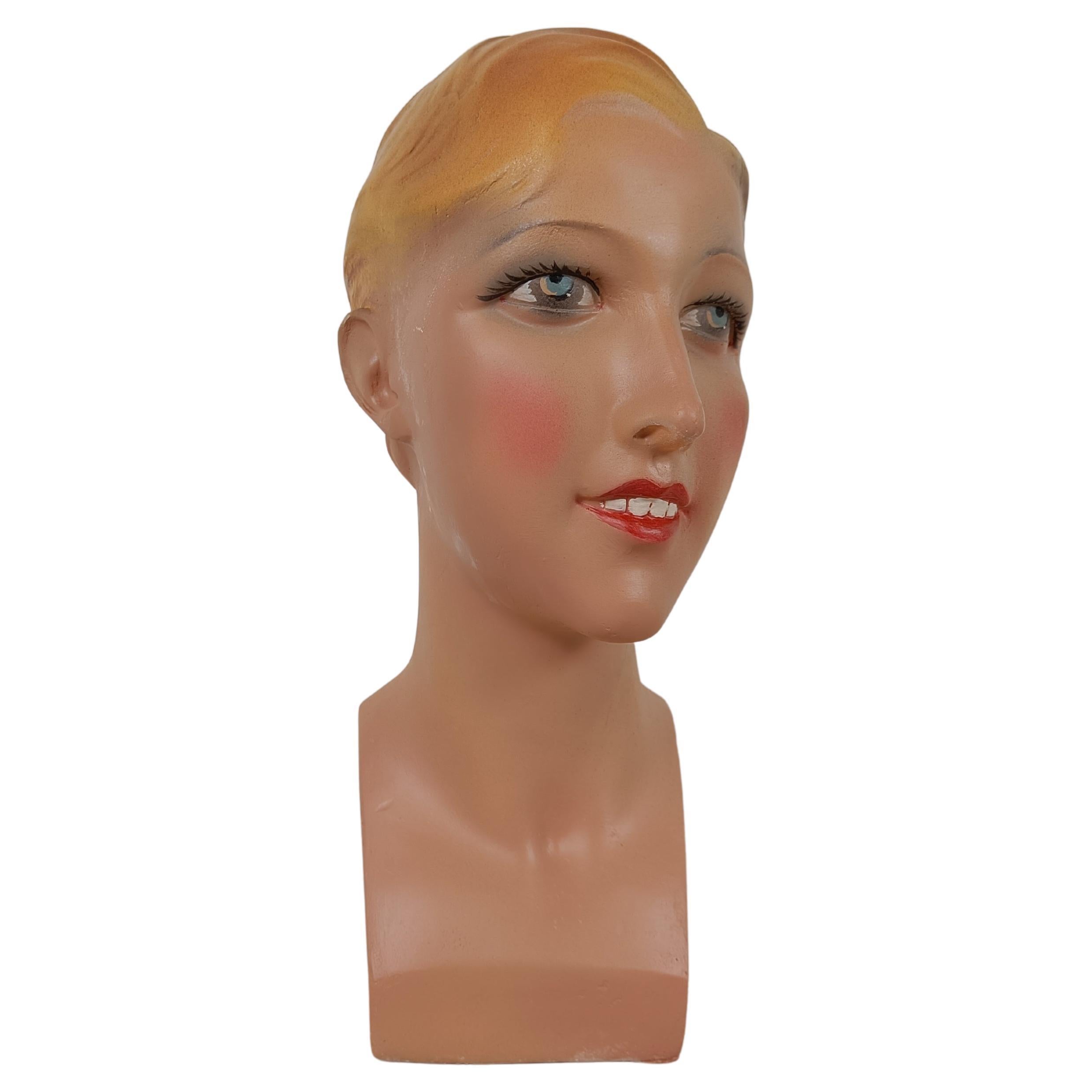 Vintage French Plaster Mannequin Head For Sale