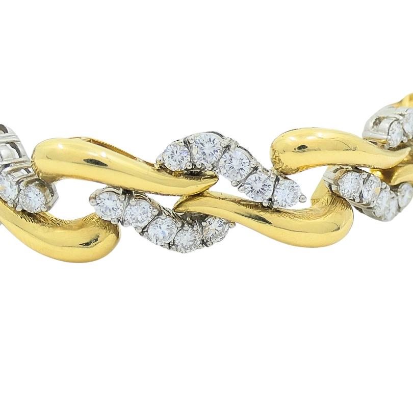 Bracelet français vintage en platine et or 18 carats avec diamants en vente 1