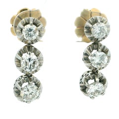 Vintage Platinum and 14K Gold Diamond Drop Earrings