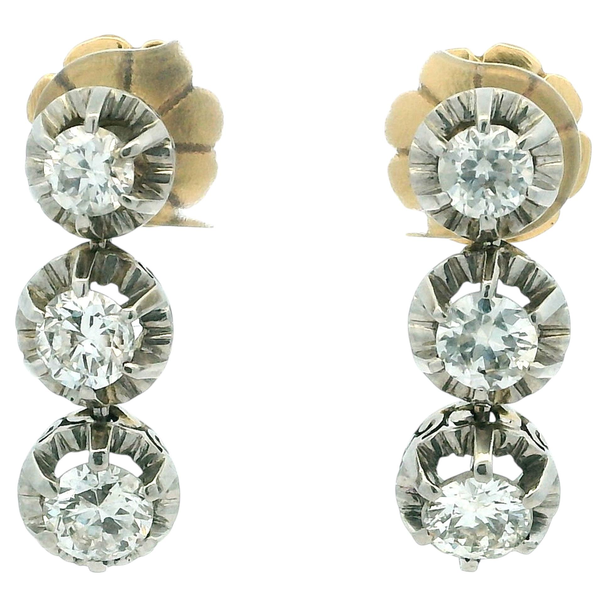 Vintage Platinum and 14K Gold Diamond Drop Earrings