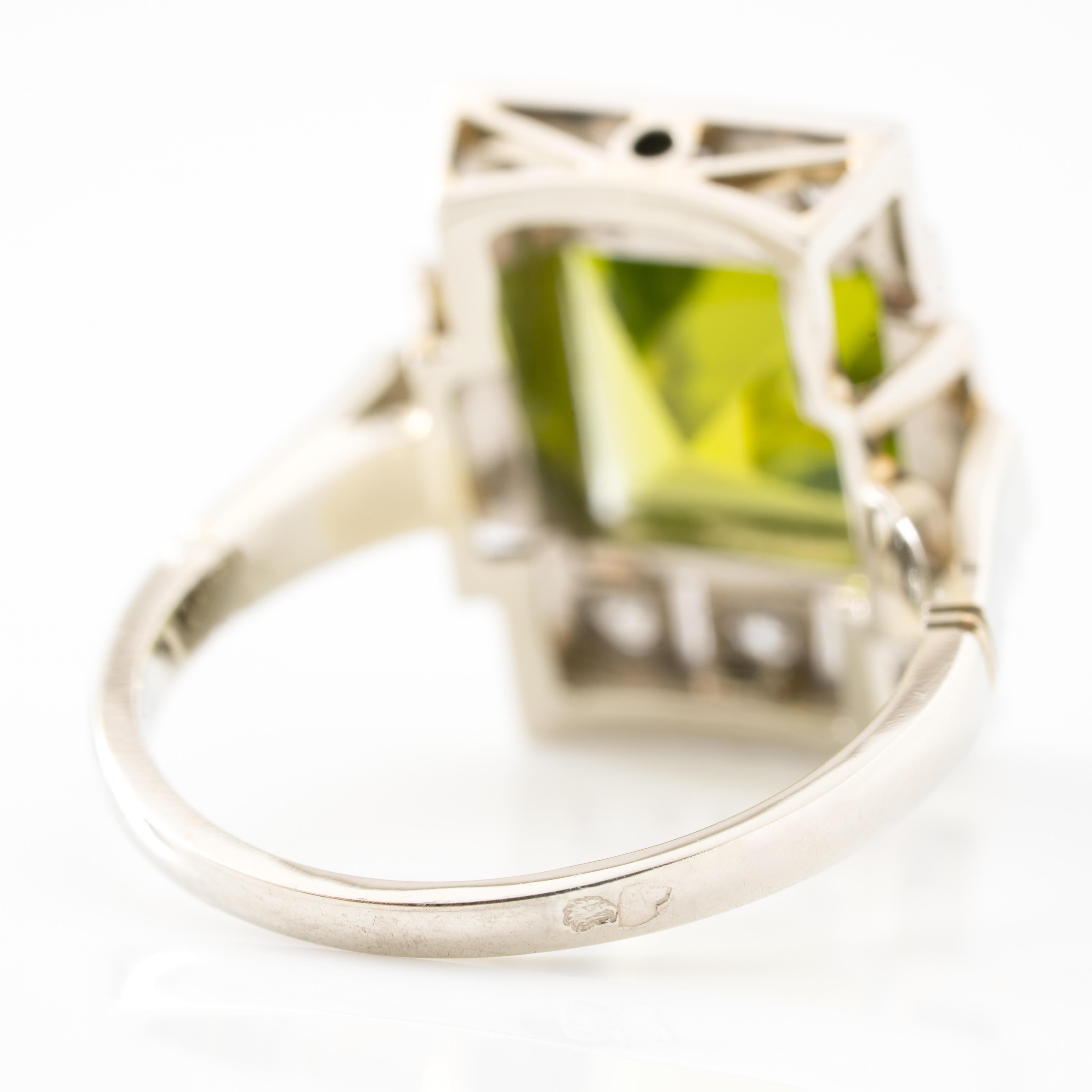 Old European Cut Vintage French Platinum Peridot and Diamond Ring