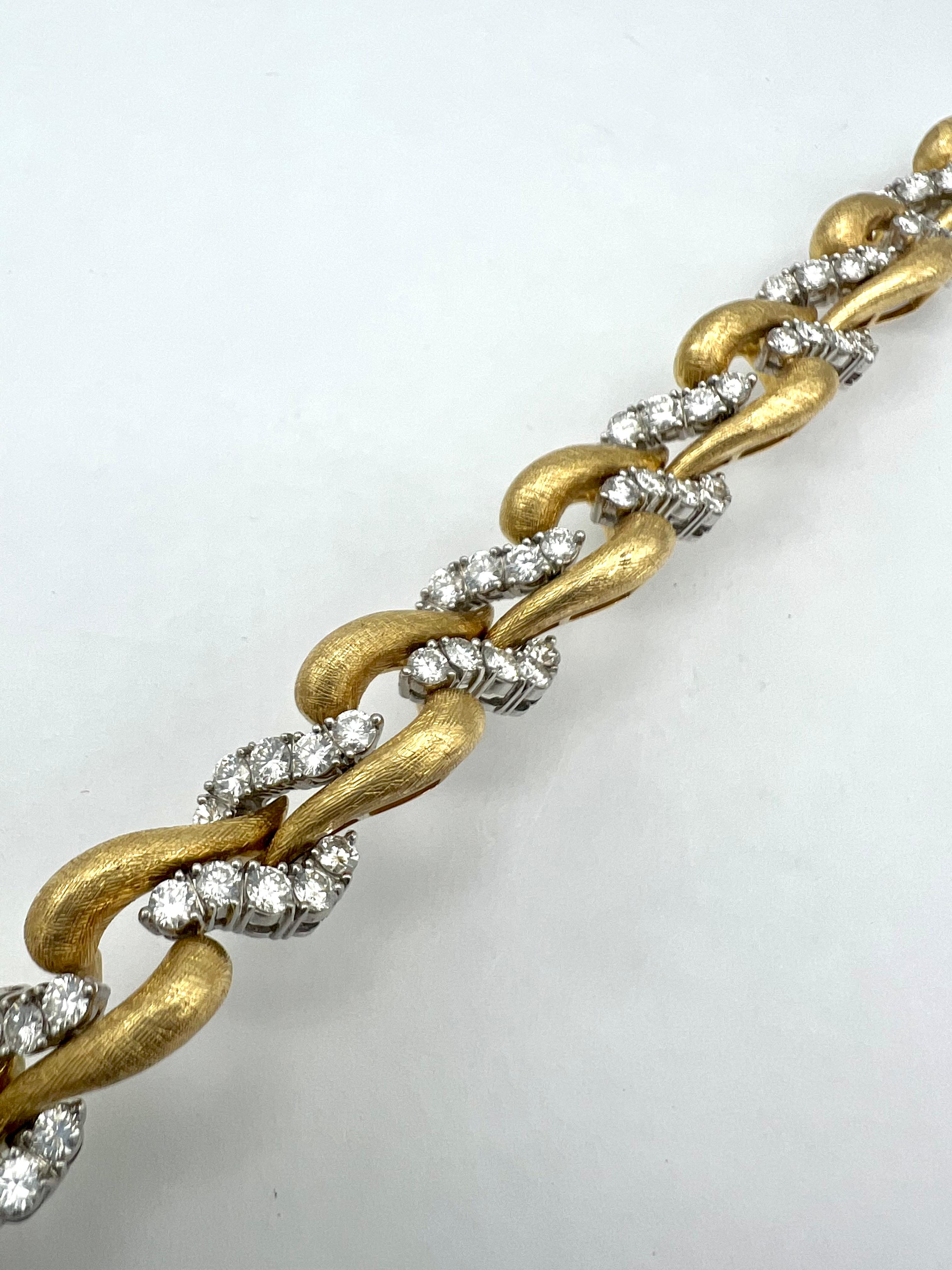 Vintage French Platinum, Yellow Gold & Diamond Bracelet In Excellent Condition For Sale In Beverly Hills, CA