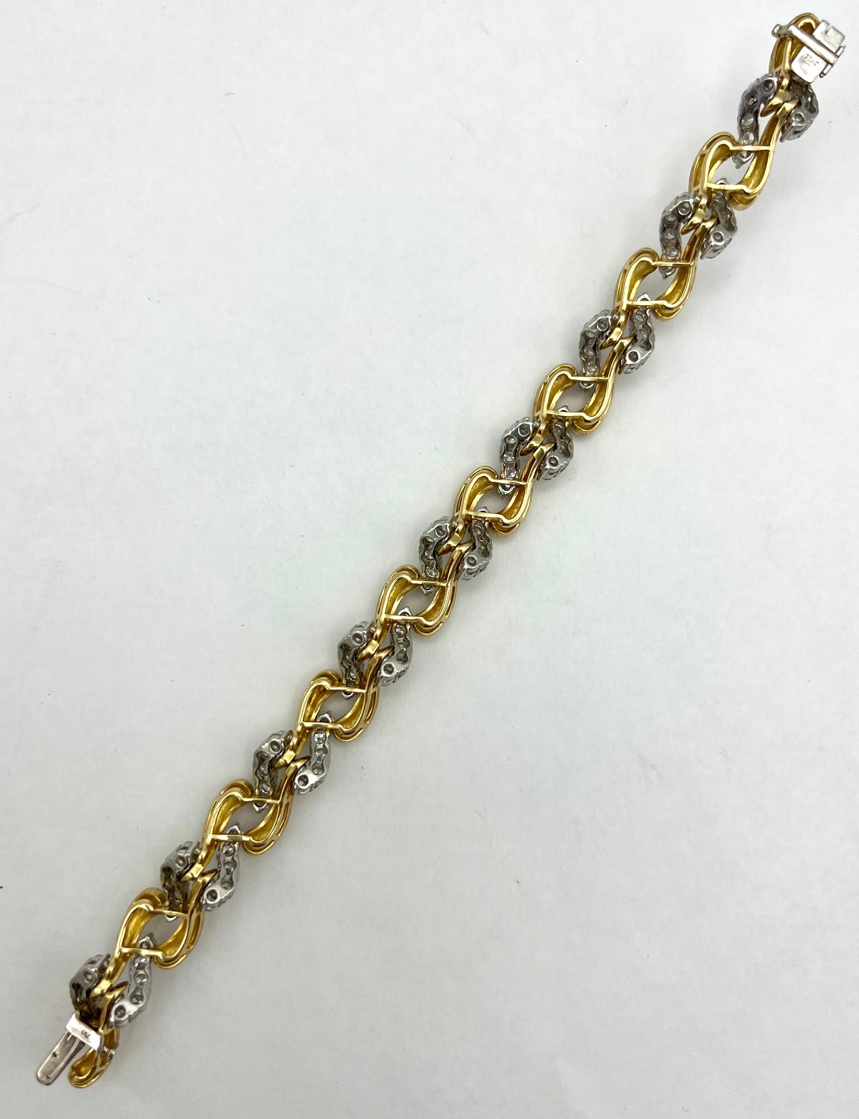 Women's or Men's Vintage French Platinum, Yellow Gold & Diamond Bracelet For Sale