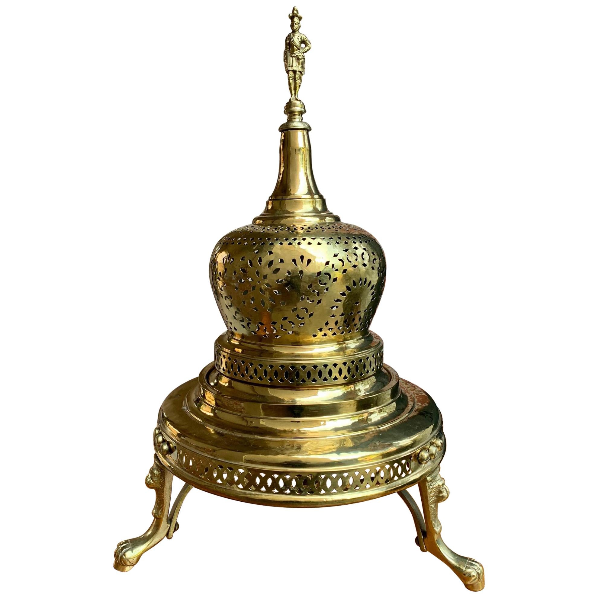 Vintage French Polished Brass Bell Brazier Heater Fire Pit Incense For Sale