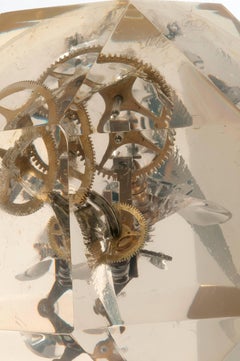 Vintage French Polyhedron Resin with Clock Wheels by Pierre Giraudon, circa 1970