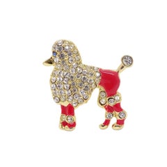 Vintage French “Poodle” brooch, red enamel and zircons