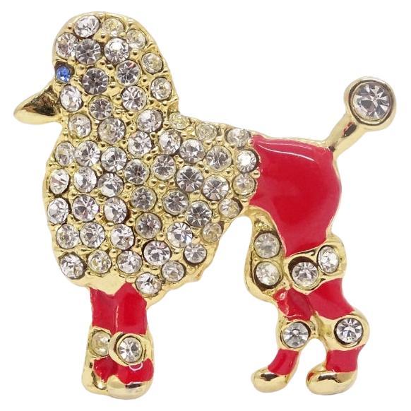 Vintage French “Poodle” brooch, red enamel and zircons