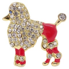 Vintage French “Poodle” brooch, red enamel and zircons
