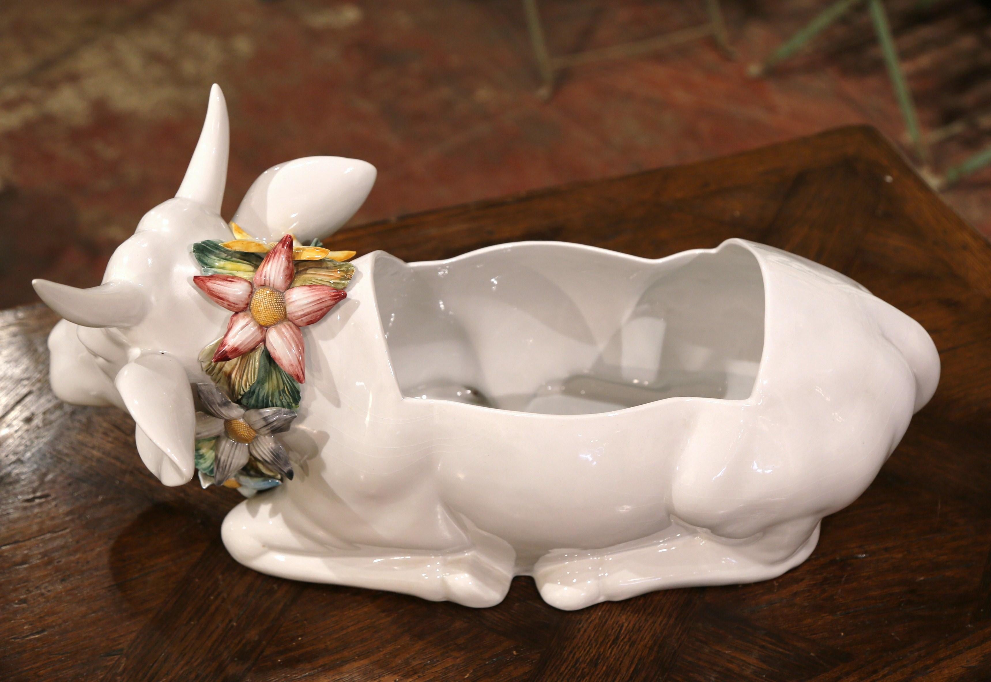 Vintage French Porcelain Cow Soup Tureen with Lid and Ladle 2