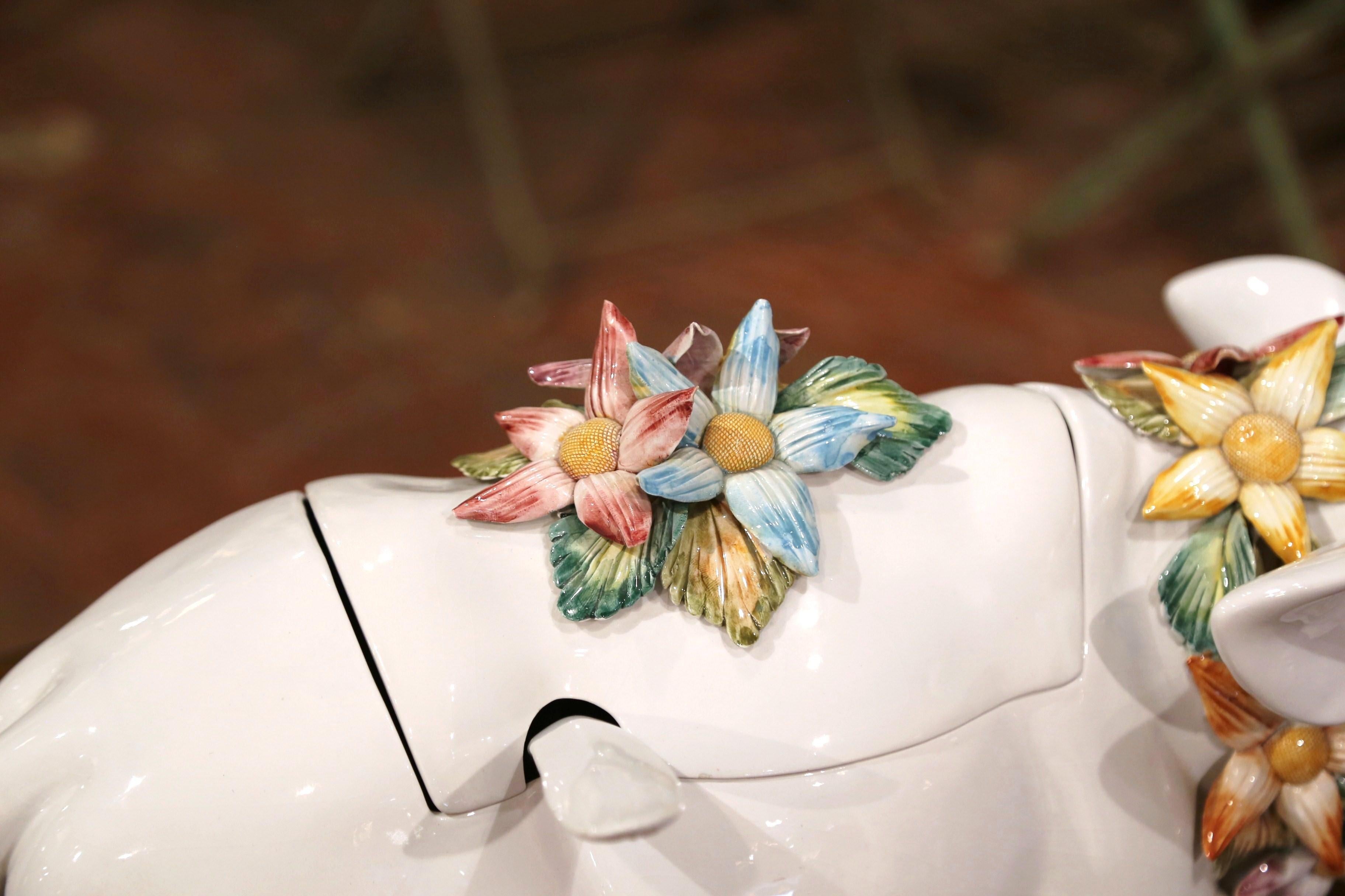 Vintage French Porcelain Cow Soup Tureen with Lid and Ladle In Excellent Condition In Dallas, TX