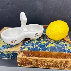 Vintage French Porcelain Double Salt Pepper Cellar Sel Poivre