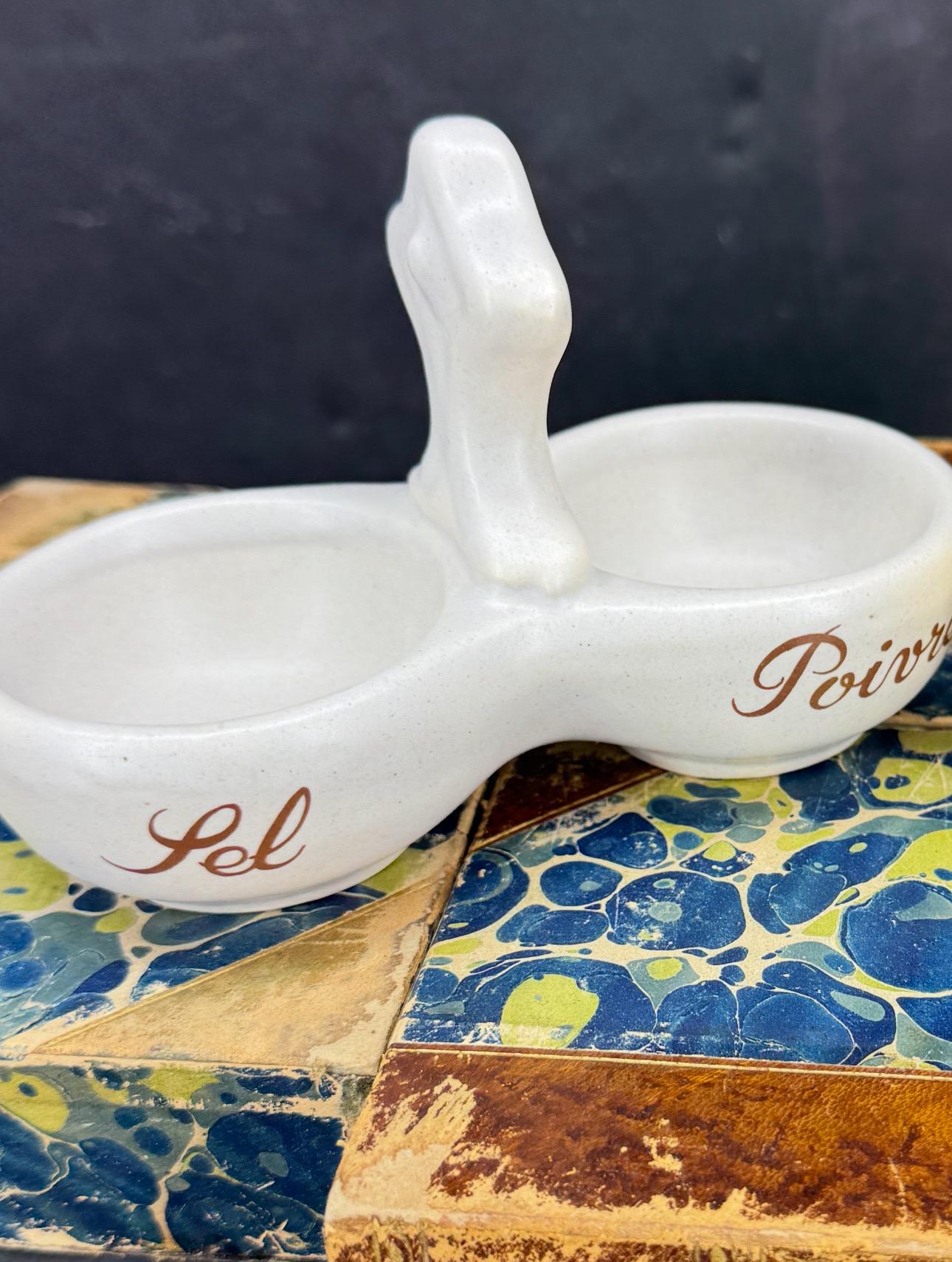 Francese Porcellana francese d'epoca, doppio sale e pepe Sel Poivre in vendita