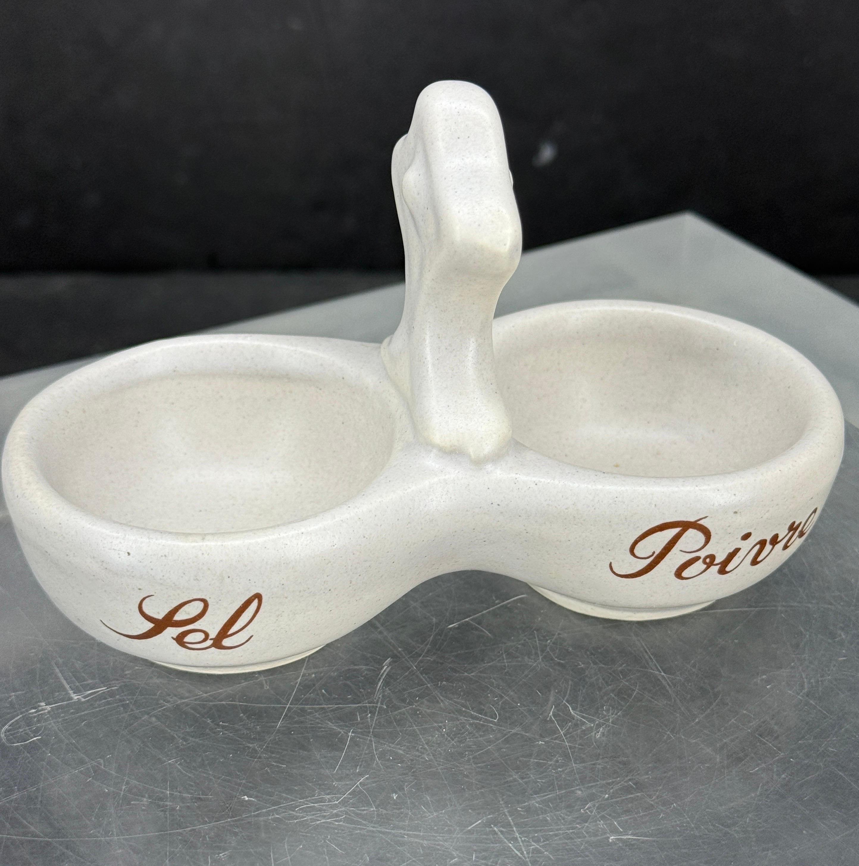 Ceramica Porcellana francese d'epoca, doppio sale e pepe Sel Poivre in vendita