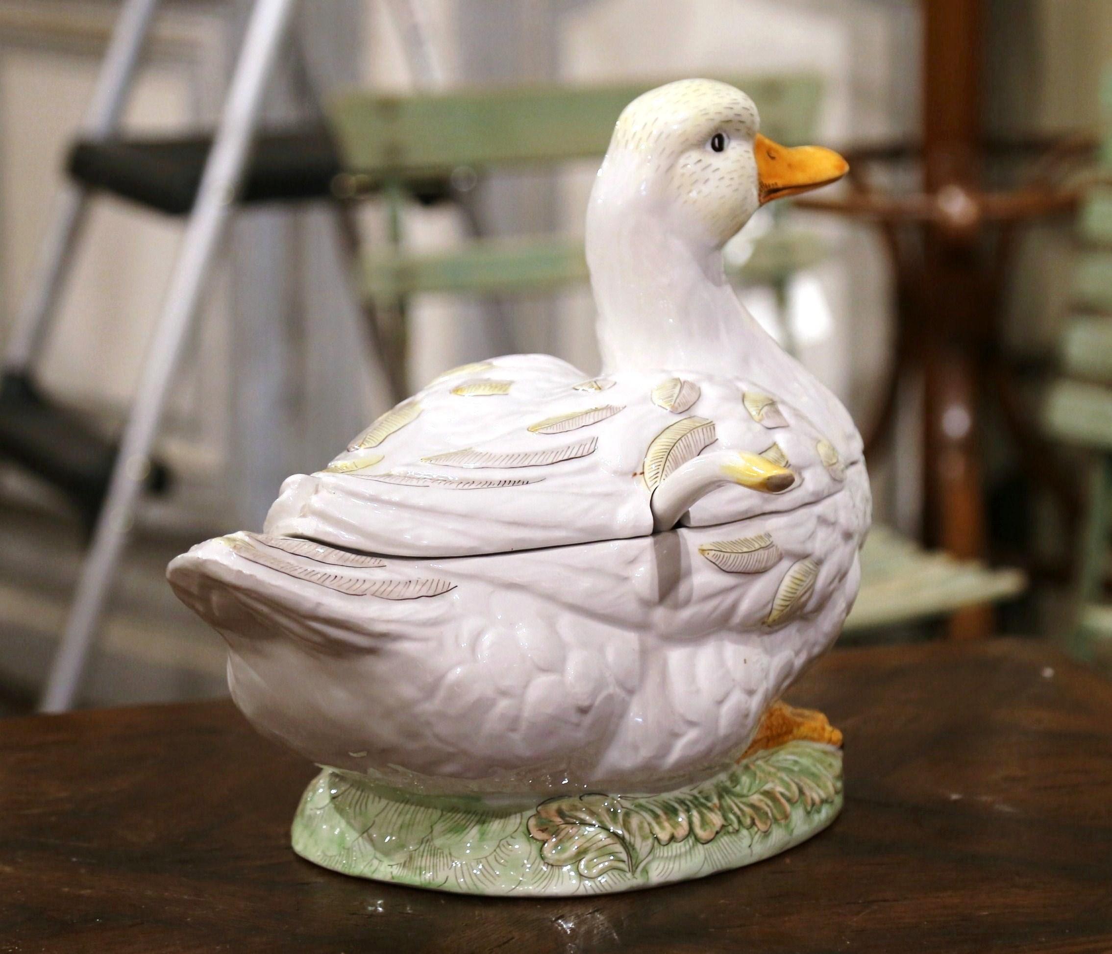 Vintage French Porcelain Duck Center Piece Soup Tureen with Lid and Ladle 2