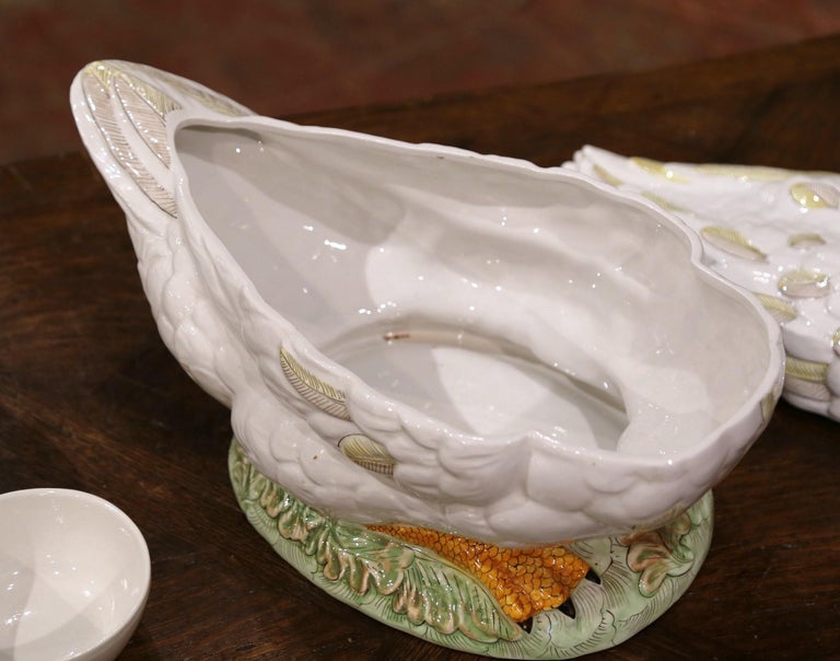 Vintage French Porcelain Duck Center Piece Soup Tureen with Lid and