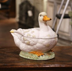 Vintage French Porcelain Duck Center Piece Soup Tureen with Lid and Ladle