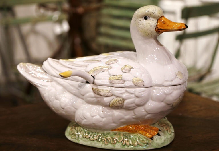 Vintage French Porcelain Duck Center Piece Soup Tureen with Lid and