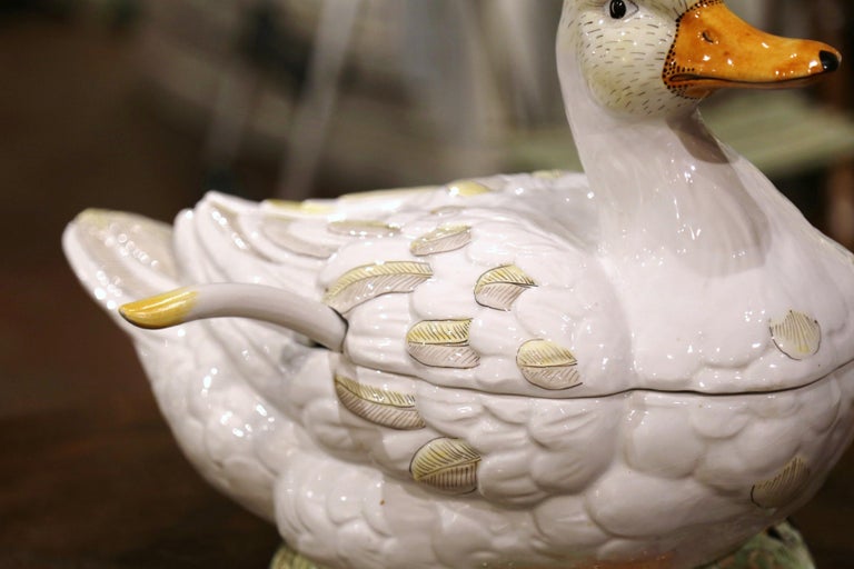 Vintage French Porcelain Duck Center Piece Soup Tureen with Lid and