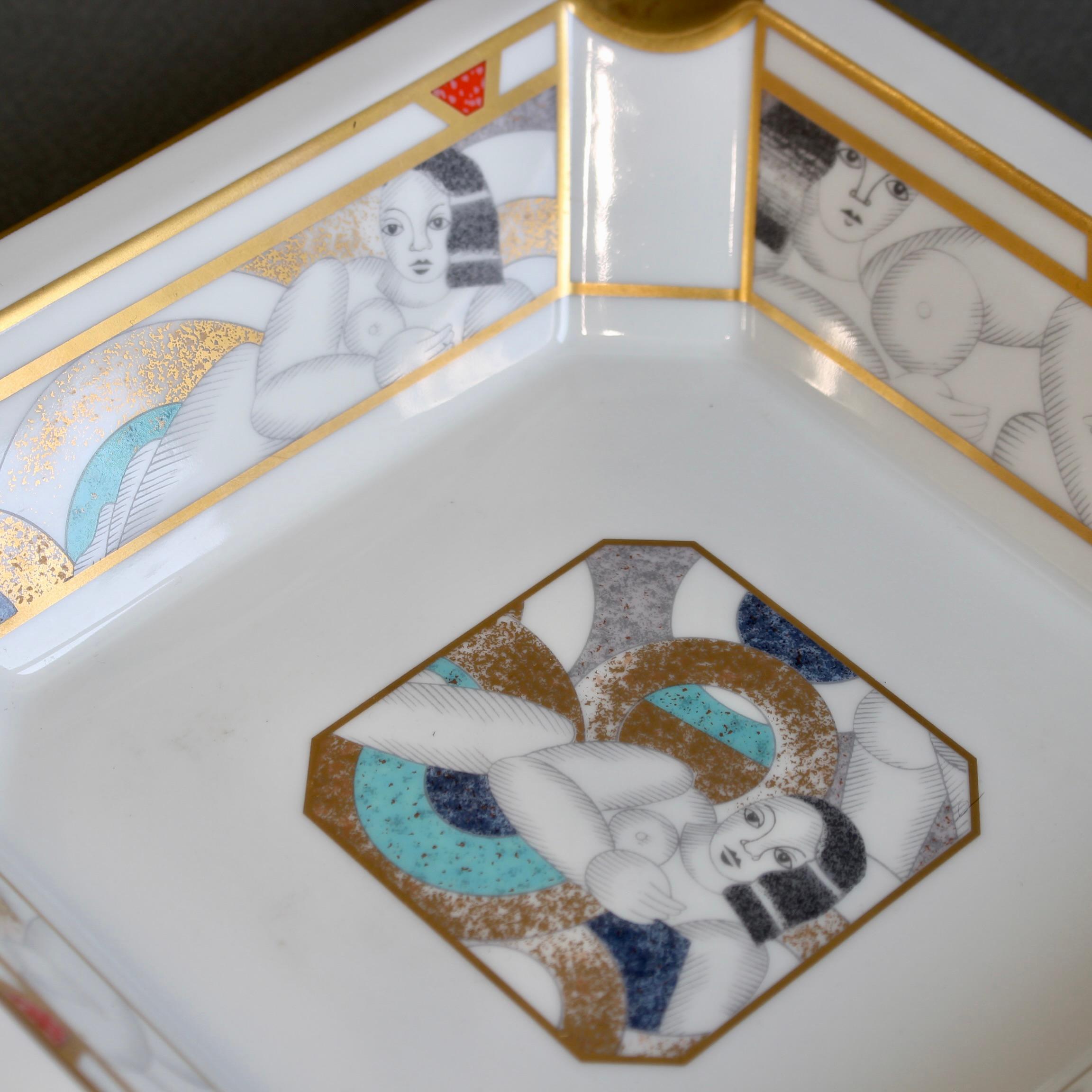 Vintage French Porcelain-Gilt Ashtray by Bernardaud Limoges France For Sale 14