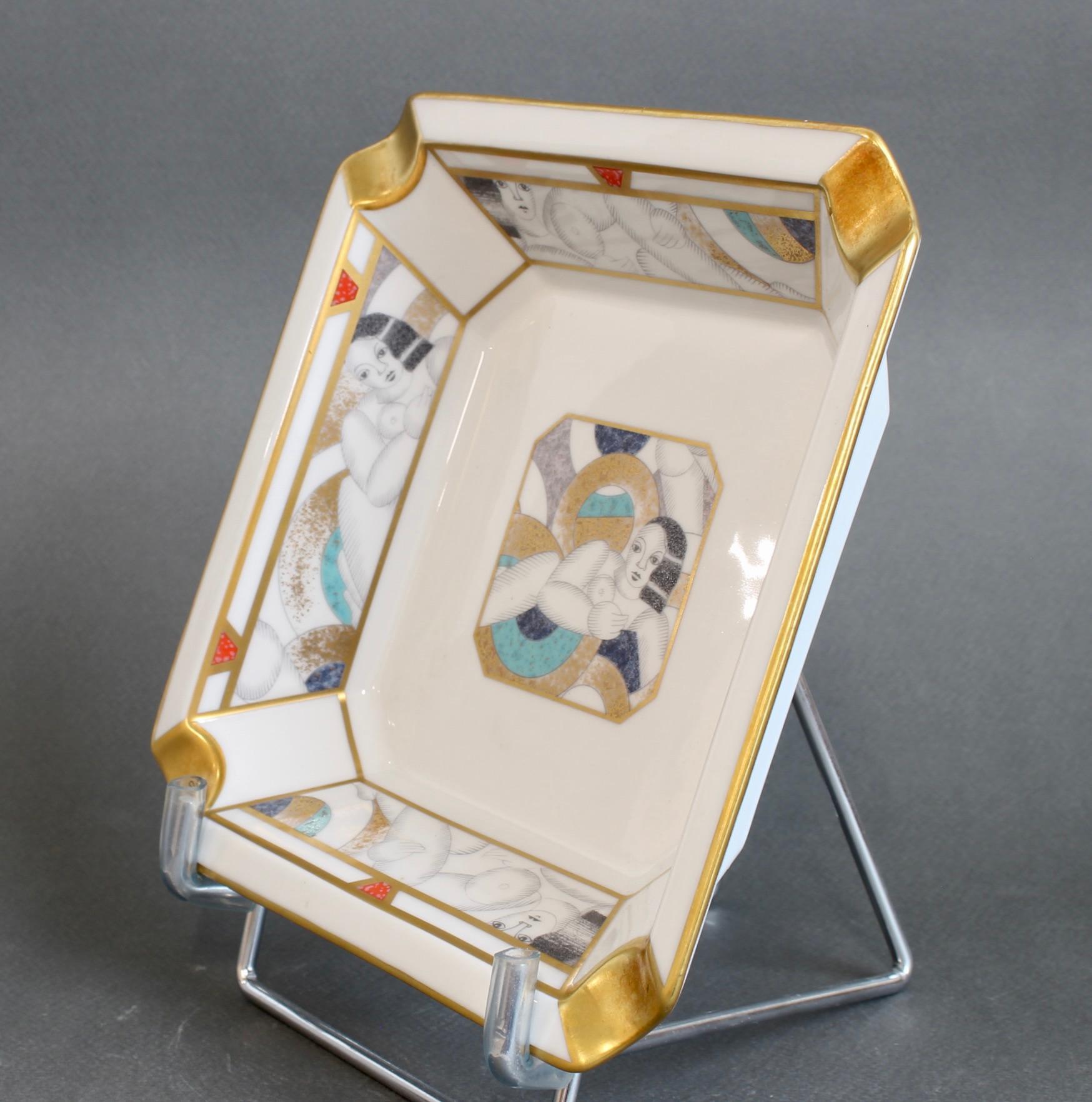 Vintage French Porcelain-Gilt Ashtray by Bernardaud Limoges France For Sale 2