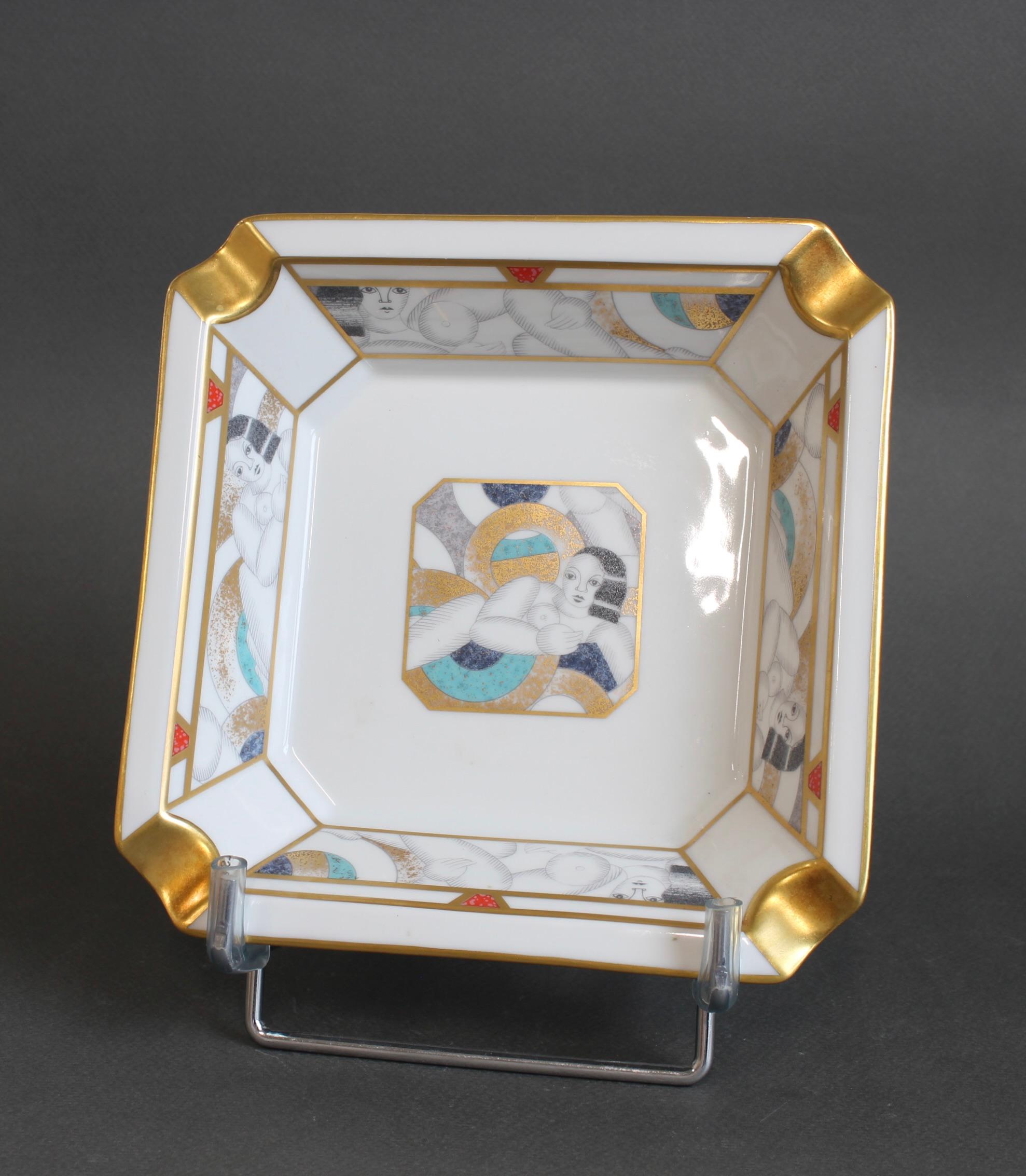 Vintage French Porcelain-Gilt Ashtray by Bernardaud Limoges France For Sale 3
