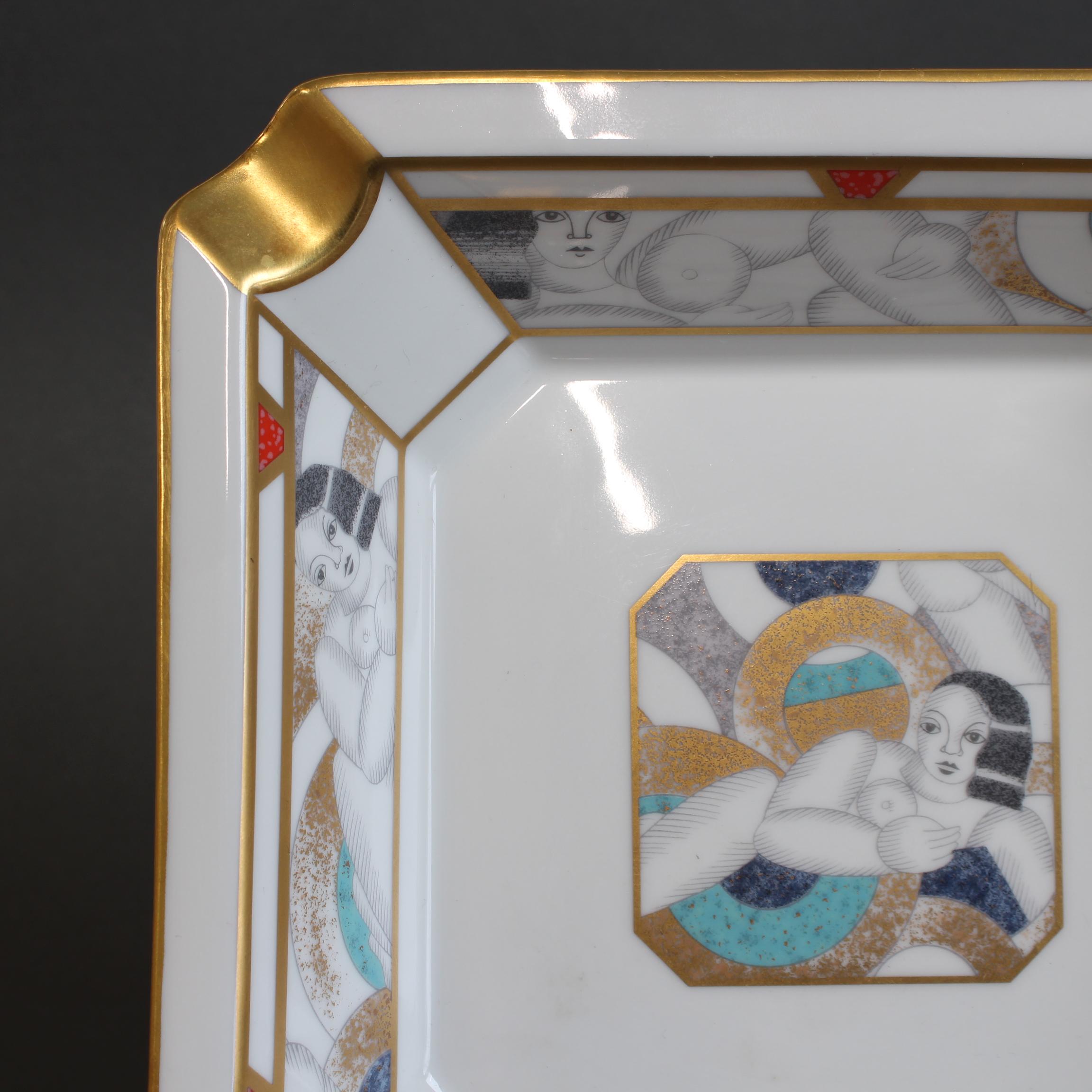 Vintage French Porcelain-Gilt Ashtray by Bernardaud Limoges France For Sale 4