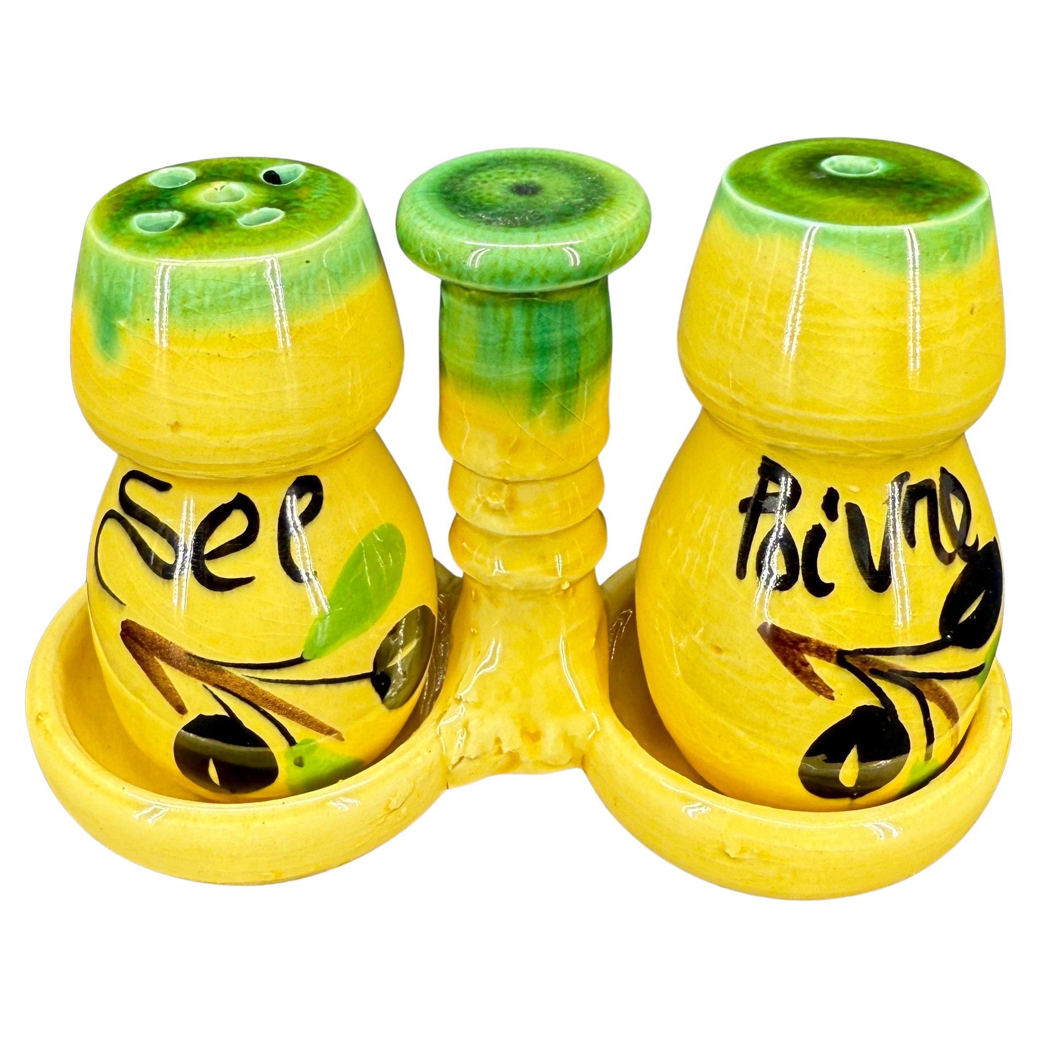 Set di sale e pepe in porcellana francese d'epoca Cellar Sel Poivre in vendita