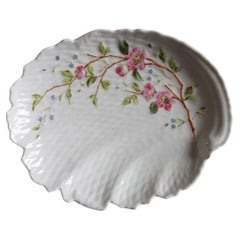 Vintage French Porcelain Shell Dish, Dog Rose & Forget-Me-Not Branch - 2C133