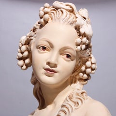 Vintage French Portrait Sculpture of Young Woman, Plaster on Marble