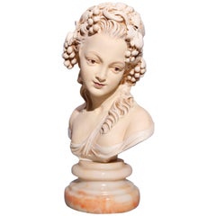 Vintage French Portrait Sculpture of Young Woman, Plaster on Marble