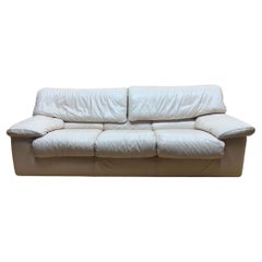 Vintage French Post-Modern Peachy Cream Draping Leather Sofa by Roche-Bobois