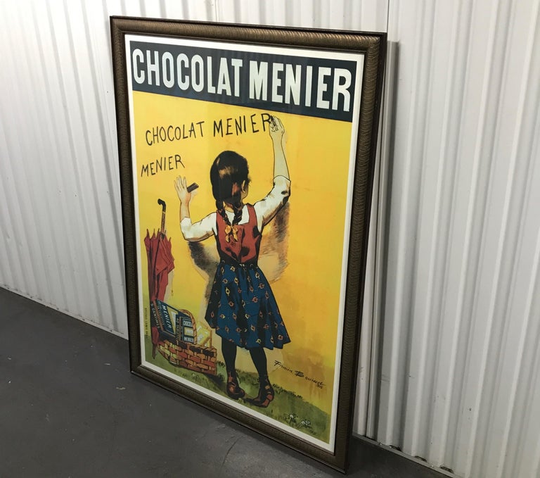 Framed French advertising poster for the Chocolat Menier company. Originally published late 19th century.