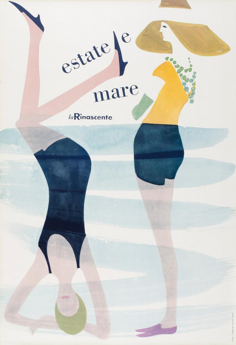 Mid-Century Modern Vintage French Poster, 'Tutti in Acqua' by Lora Lamm