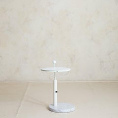 Vintage French Postmodern White Metal + Marble Adjustable Side Table