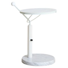 Vintage French Postmodern White Metal + Marble Adjustable Side Table