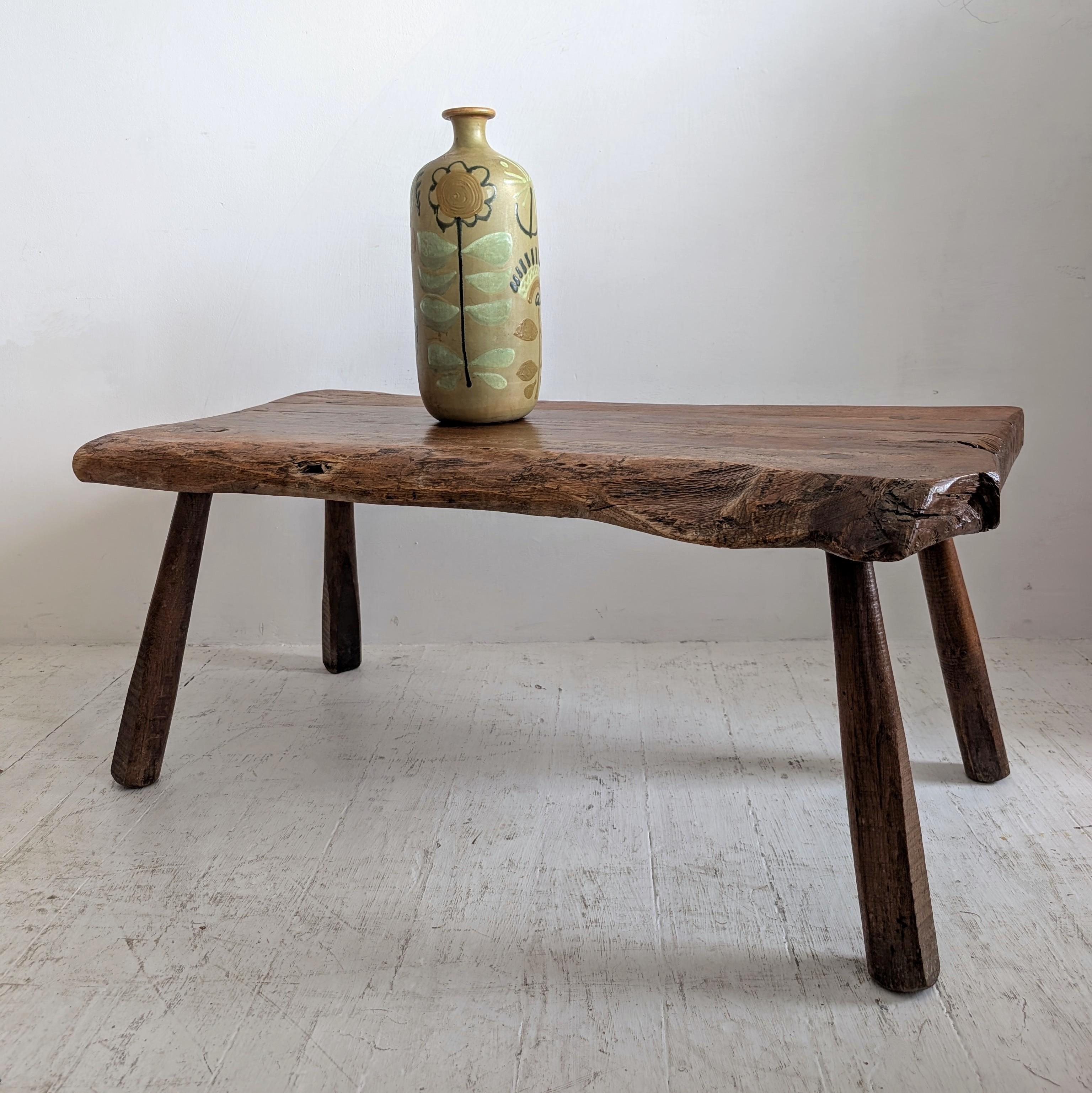 Primitive Vintage French primitive solid oak live edge coffee table, circa 1950s 1960s For Sale