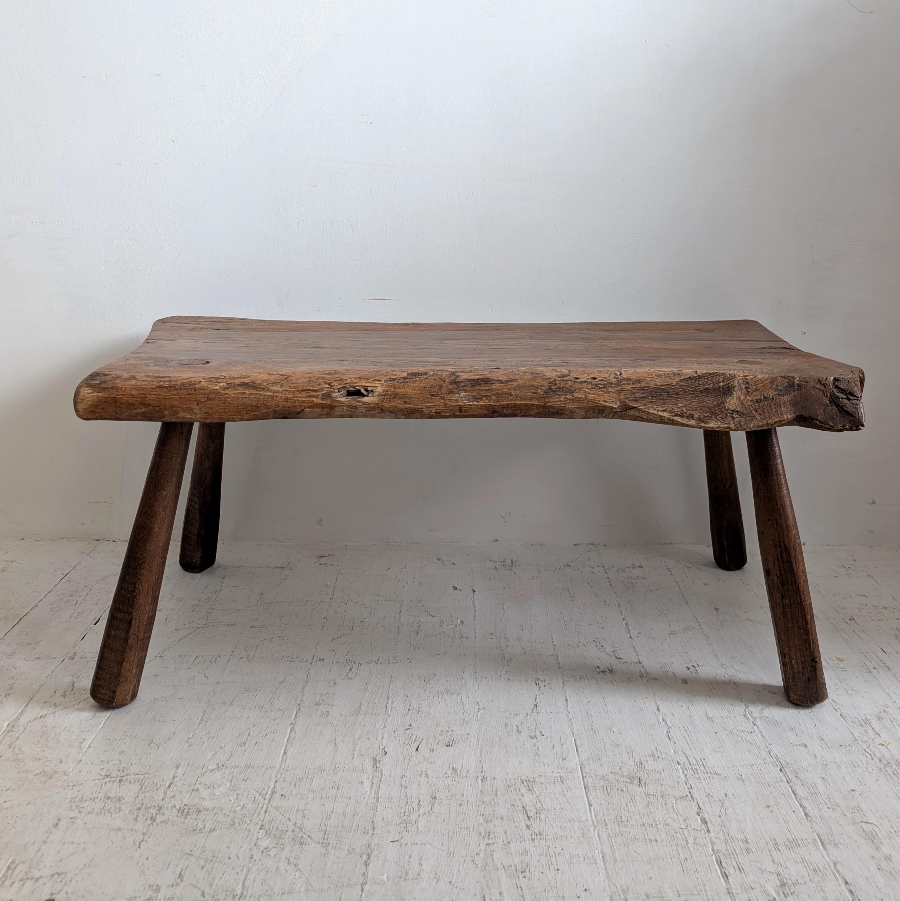 20th Century Vintage French primitive solid oak live edge coffee table, circa 1950s 1960s For Sale
