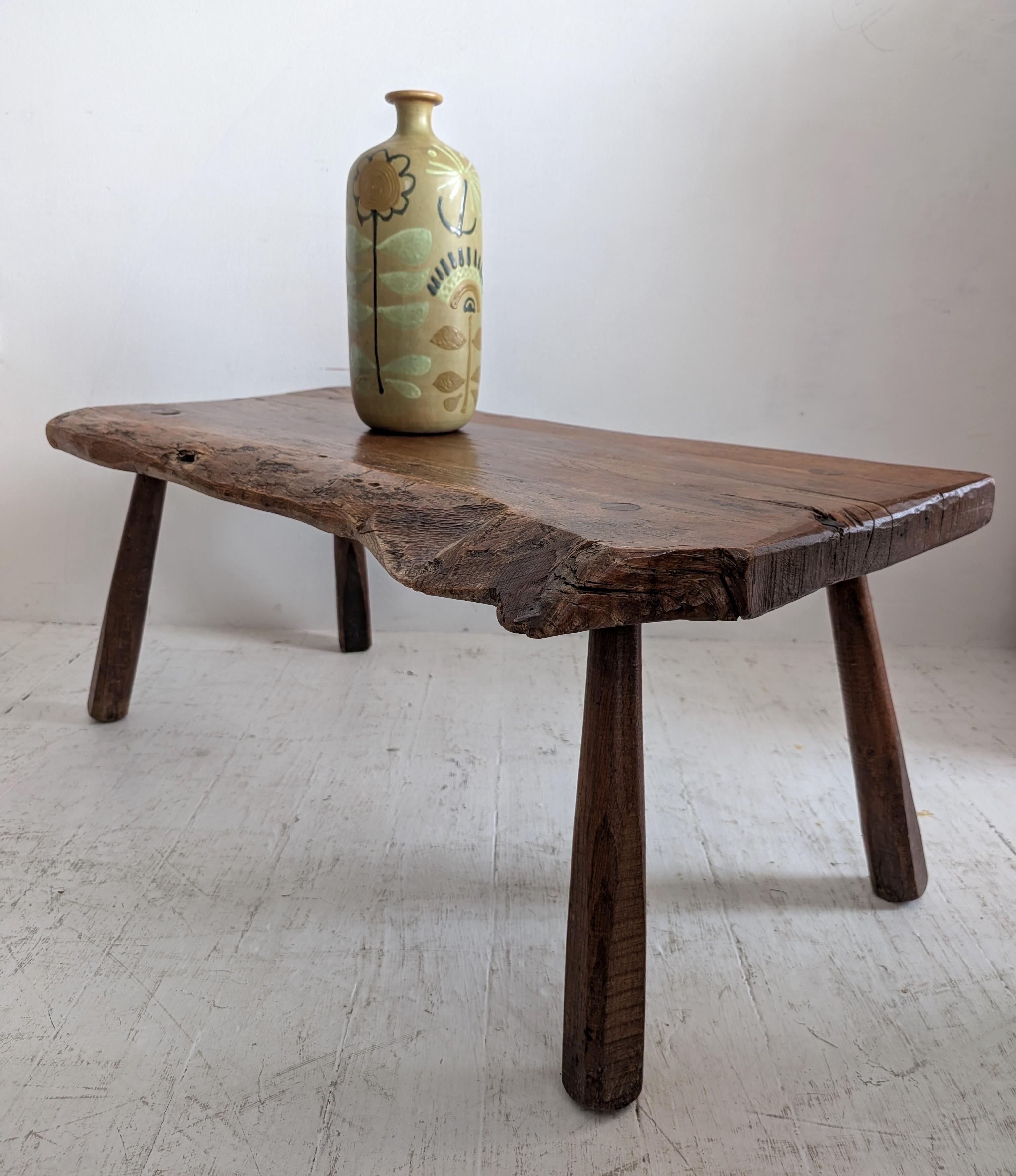 Oak Vintage French primitive solid oak live edge coffee table, circa 1950s 1960s For Sale