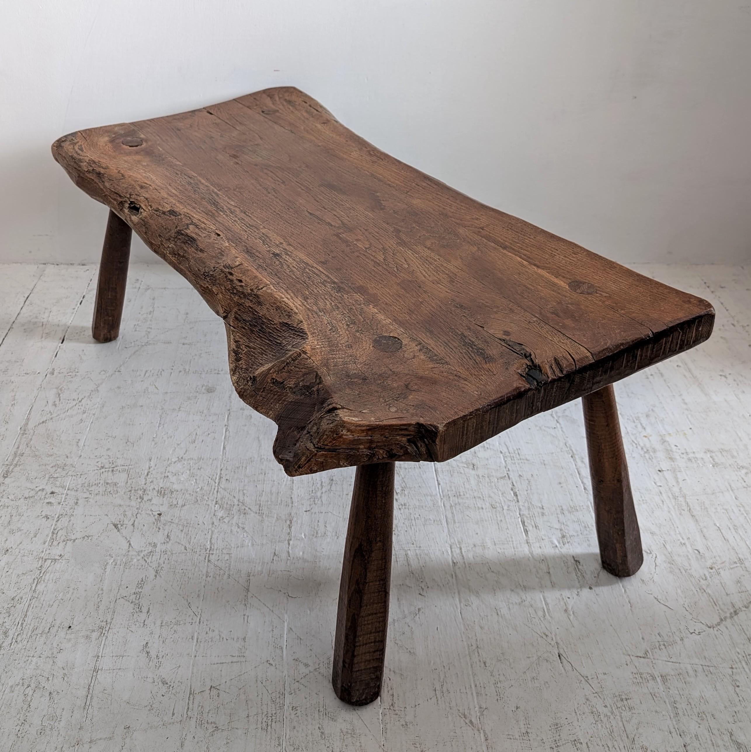 Vintage French primitive solid oak live edge coffee table, circa 1950s 1960s For Sale 2