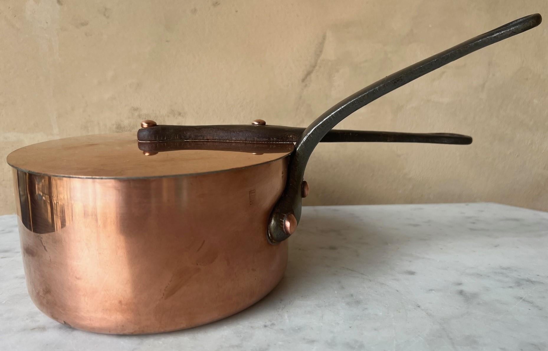 Cast Vintage French Professional Copper Pot and Lid