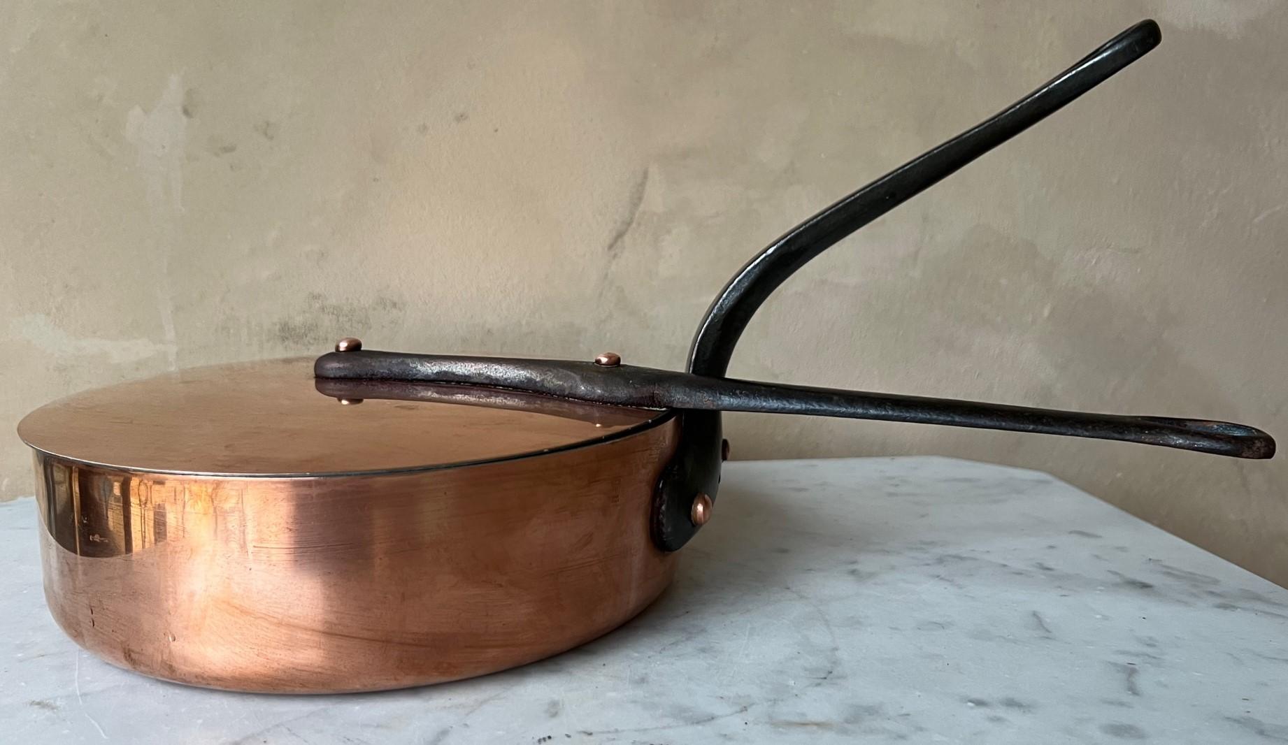 Cast Vintage French Professional Copper Sauce Pan & Lid 