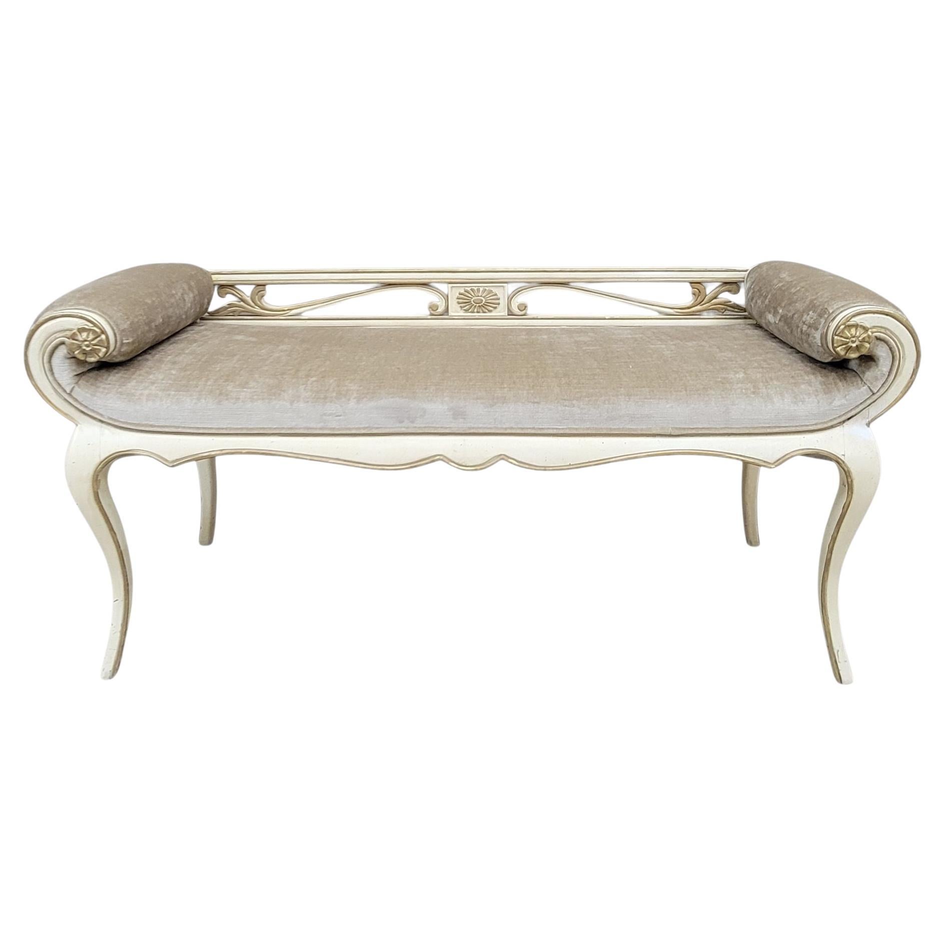 Vintage French Provincial Antique White Bench Styled After John Widdicomb