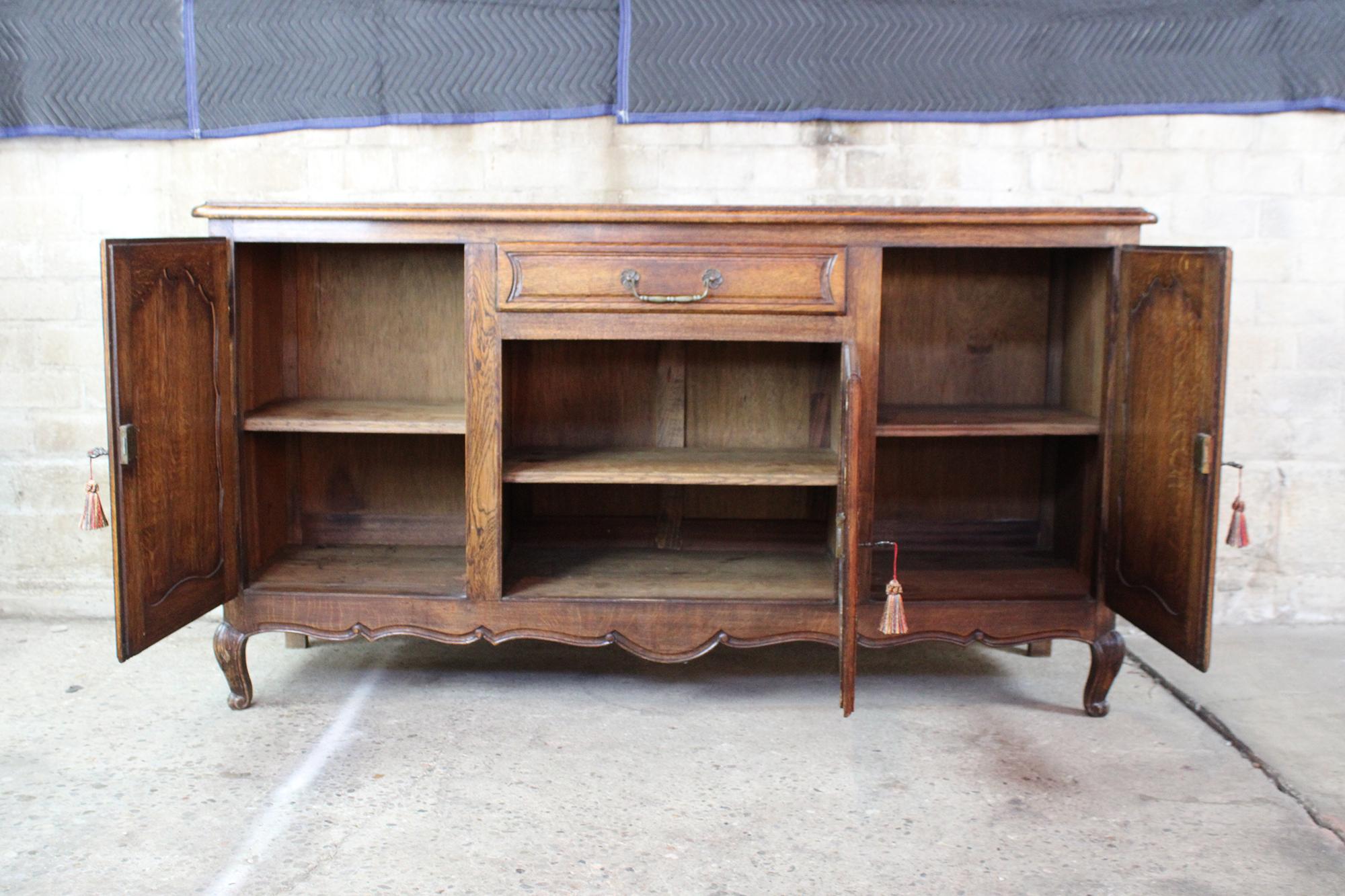Vintage French Provincial Belgian Oak Buffet Sideboard Credenza Country Server 1