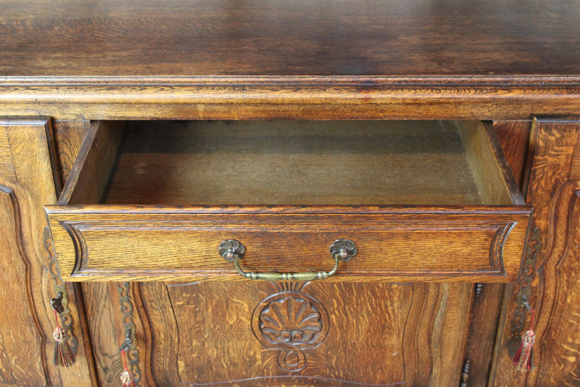 Vintage French Provincial Belgian Oak Buffet Sideboard Credenza Country Server 2