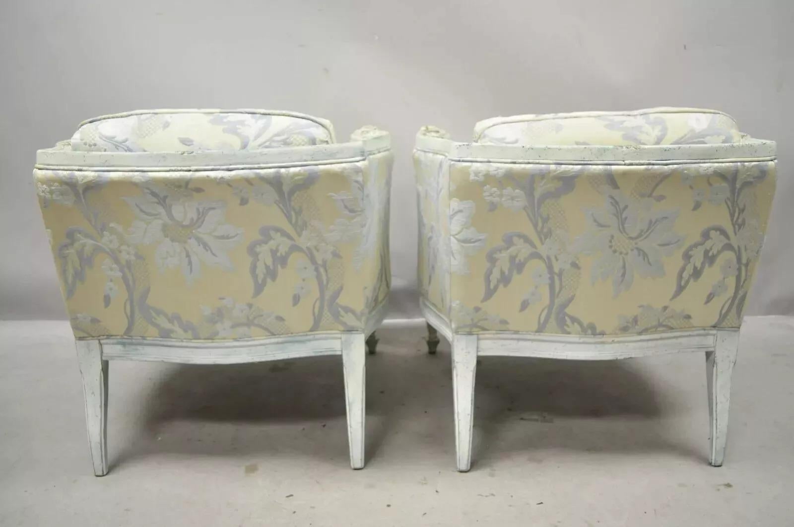 Vintage French Provincial Blue & Cream Painted Club Lounge Chairs - a Pair For Sale 4