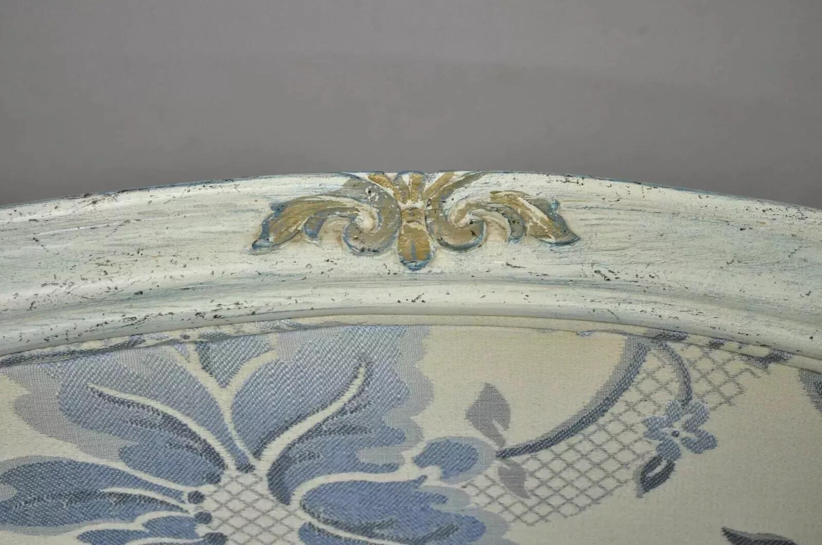 20th Century Vintage French Provincial Blue & Cream Painted Club Lounge Chairs - a Pair For Sale