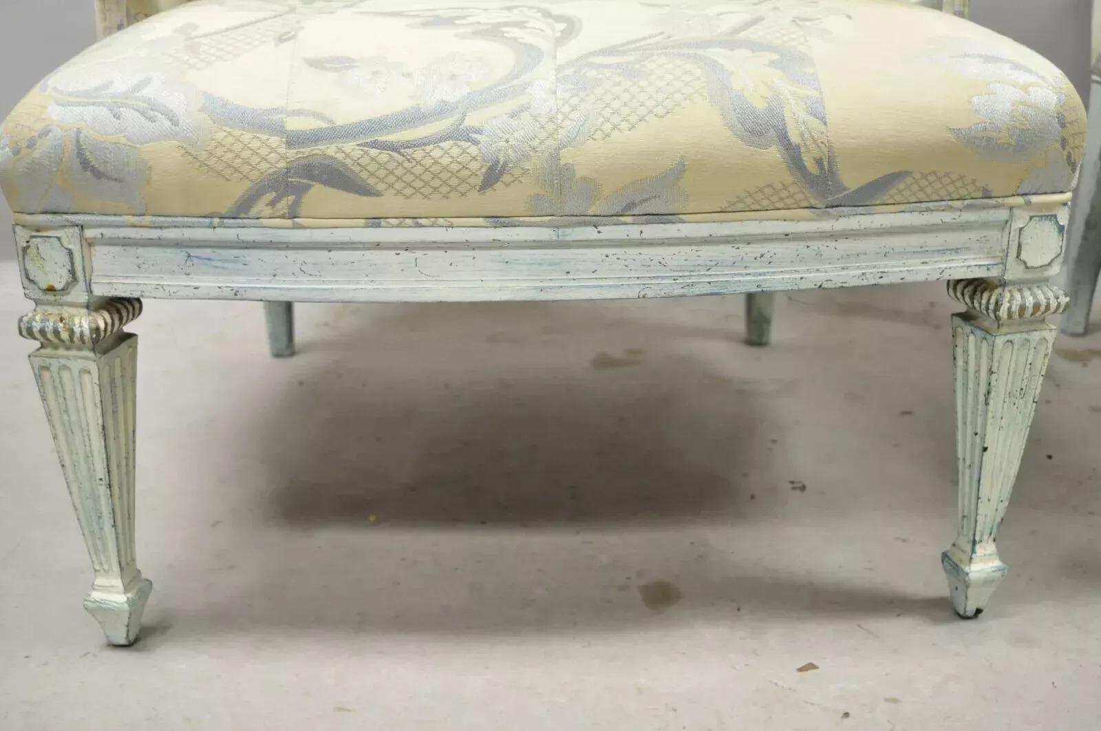 Vintage French Provincial Blue & Cream Painted Club Lounge Chairs - a Pair For Sale 3