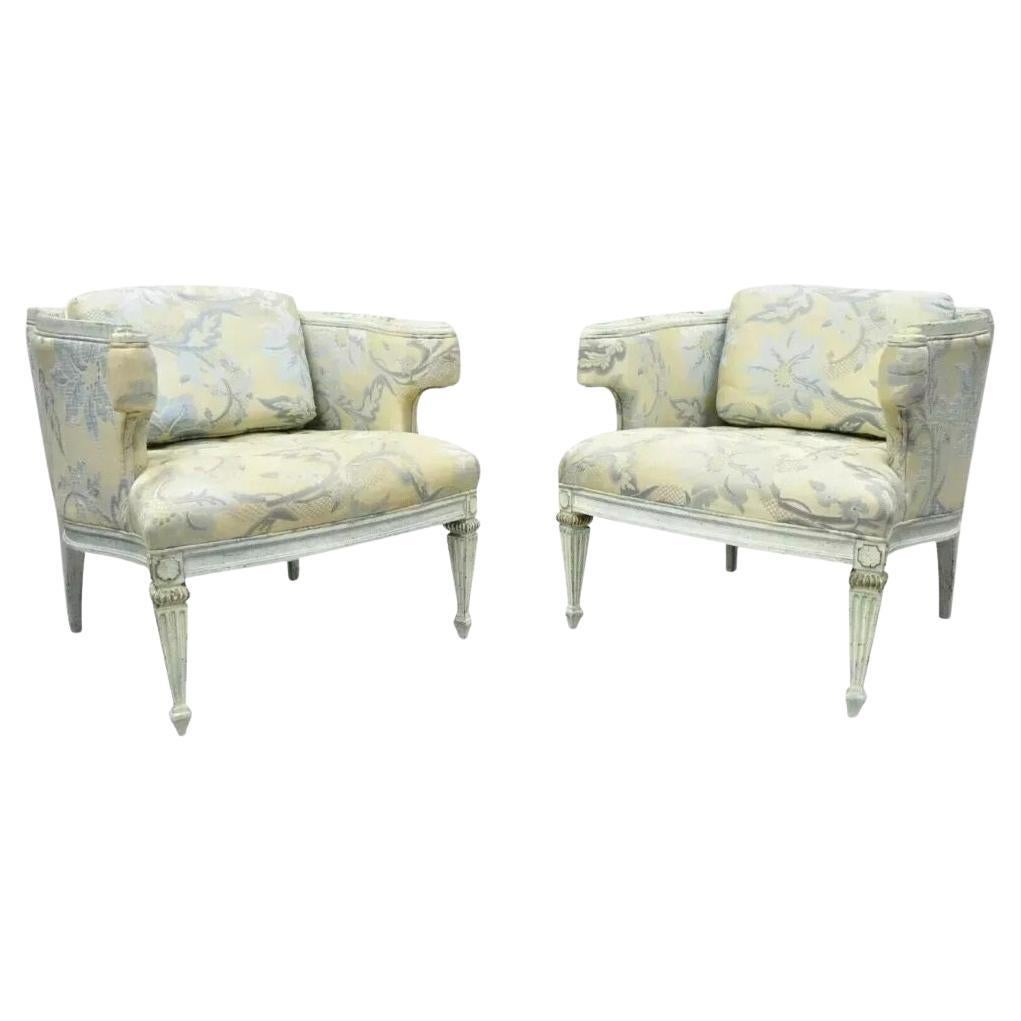 Vintage French Provincial Blue & Cream Painted Club Lounge Chairs - a Pair For Sale