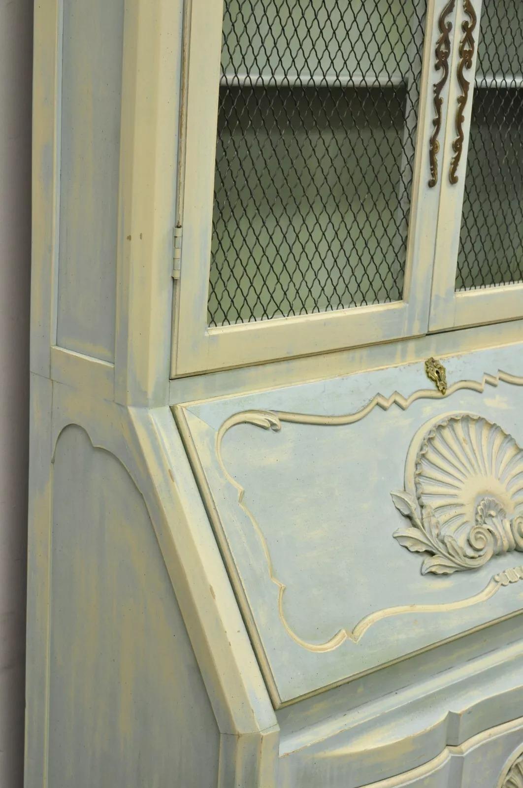 Vintage French Provincial Blue Painted Bookcase Tall Secretary Desk by Danby For Sale 4